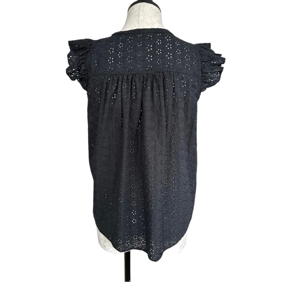 Madewell Eyelet Ruffle Sleeve Bib Top Black Button Down Size Medium - Picture 5 of 12